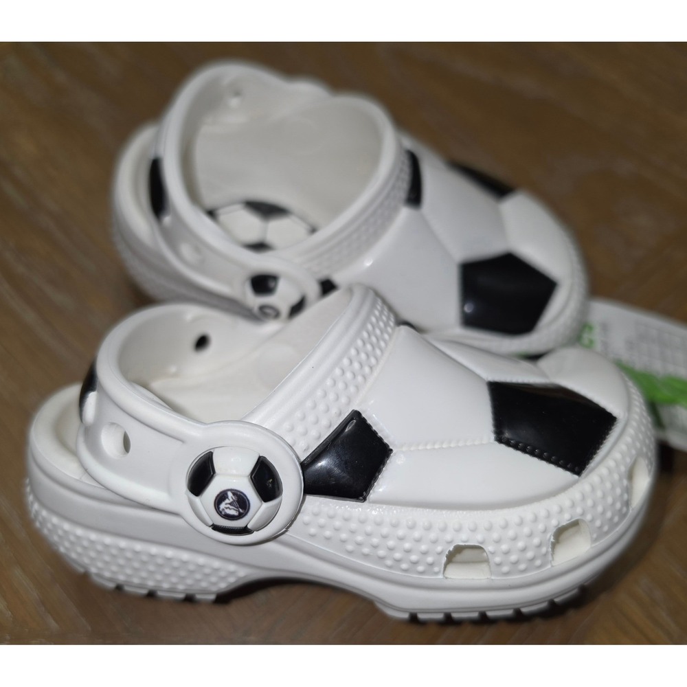 Crocs Toddler Classic Soccer Ball Clog White Black 210023-103 Size C5 NWT